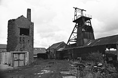 A black and white picture depicting a colliery.