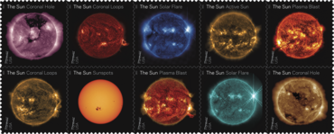 USPS-issued forever stamps featuring images of the Sun NASA Sun Science Forever Stamps - 2021.png