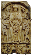 Klaňanie sa kráľov, slonovinová doštička z prvej polovice 6. storočia, Tesália, doštička bola zarámovaná ako ikona