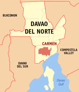 Carmen na Davao do Norte Coordenadas : 7°21'38"N, 125°42'23"E