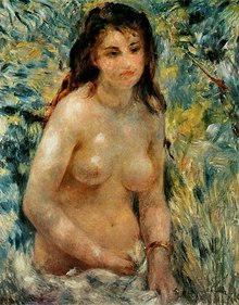 Peinture montrant une femme nue dans un décor champêtre.