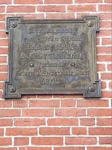 Plaquette at the birthplace of Rudolf von Jhering in Aurich (Germany)