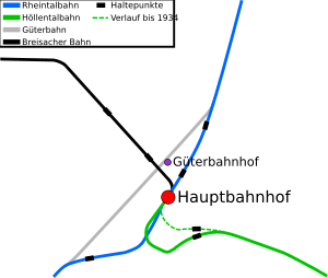 Freight bypass railway (in grey) and other lines