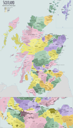 The counties, districts and burghs as they were in 1947 Scotland Administrative Map 1947.png