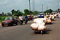 Transport de sciure à la nouvelle route (Bessékè) Bonabéri