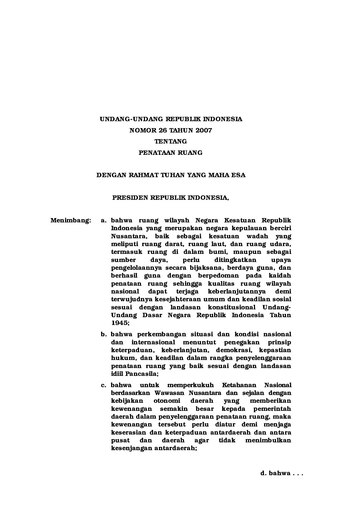 Undang-Undang Nomor 26 Tahun 2007 tentang Penataan Ruang