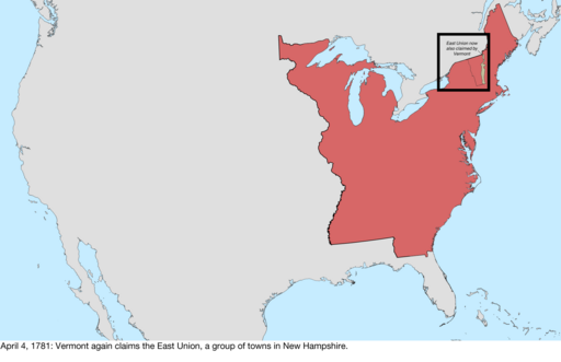 Map of the change to the international disputes involving the United States in central North America on April 4, 1781