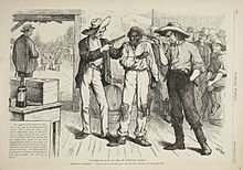 1876 cartoon illustrating opposition to black suffrage 'Of Course He Wants To Vote The Democratic Ticket' (October 1876), Harper's Weekly.jpg