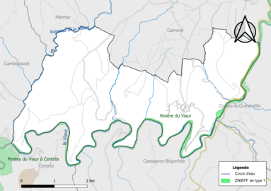 Carte des ZNIEFF de type 1 de la commune.