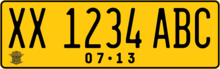 Format scheme for commercial vehicle or public transportation (prior to November 2022) 2008 indonesian plate yellow.png