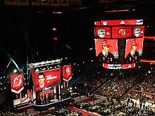 The Devils drafted Nico Hischier with the first-overall selection in the 2017 NHL Entry Draft. 2017 NHL Entry Draft (34703419283).jpg