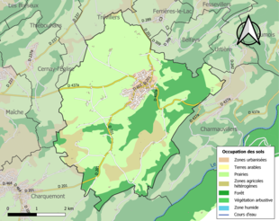 Carte en couleurs présentant l'occupation des sols.