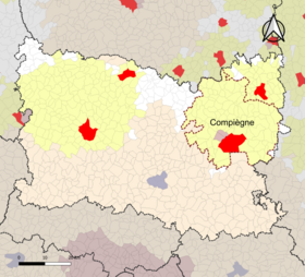 Localisation de l'aire d'attraction de Compiègne dans le département de l'Oise.