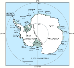 Peta lapisan es di Antarktika.