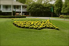 The Masters logo made of flowers at Augusta National Golf Club AugustaNationalMastersLogoFlowers.jpg