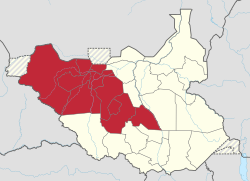 加扎勒河大區在南蘇丹的位置