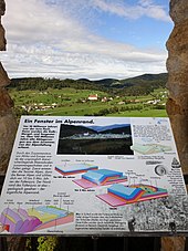 Ausblick von der Burgruine Gilgenberg. 710 m.ü.M, Zullwil, im Solothurner Faltenjura, Schweiz. Zu der Pfarrkirche St. Urs und Viktor in Oberkirch