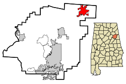 Location in Calhoun County and the state of Alabama