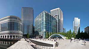 A 2 x 3 segment stitched image of Canary Wharf...