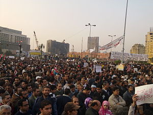 English: Big crowd amassed in Midan El Tahrir,...