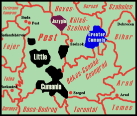 Jászságin (Jazygia) alue, jolla jaasit asuivat 1300–luvulla.
