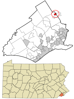 Location in Delaware County and the state of Pennsylvania