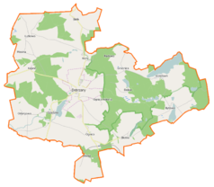 Mapa konturowa gminy Dobrzany, na dole znajduje się punkt z opisem „Błotno”