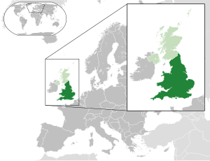 Map of England and Wales, two of the four constituent countries of the United Kingdom England and Wales within the UK and Europe.svg