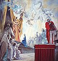 La presentazione della Vergine al Tempio, 1989, acrilico su muro, 400 x 365 cm circa, Mestre, Santuario della Madonna della Salute