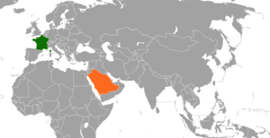 Mapa indicando localização da Arábia Saudita e da França.