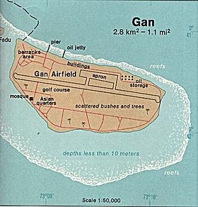 Карта атолла острава Ган 1976 года с изображением аэродрома