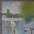 Detalle de Tarde de domingo en la isla de la Grande Jatte (1884-1886), donde pueden apreciarse las pinceladas de Georges Seurat (pincelada puntillista).