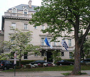 This photograph depicts the Embassy of Greece ...