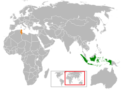 Peta memperlihatkan lokasiIndonesia and Tunisia