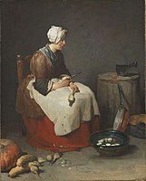 Jean-Baptiste-Siméon Chardin, Wanita Membersihkan Bawang, c. 1738, Alte Pinakothek.[1]