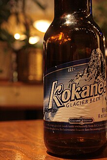 Bottle of Kokanee beer, with Grays Peak on the label