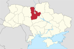 Kiovan alue Ukrainassa, alla kaupungin sijainti alueella