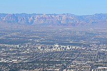 Downtown Las Vegas with Red Rock Canyon in the background Las Vegas from Frenchman 3.jpg