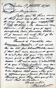 Louis-Honoré Fréchette Lettre à Alphonse Desjardins 1874-07-17