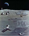 Emetteurs micro ondes sur la lune, grue robotique, rover télécommandé.Illustration Nasa