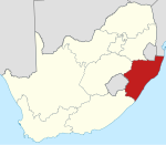 Map indicating the extent of KwaZulu-Natal within the Republic of South Africa