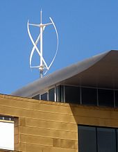 A small Quietrevolution QR5 Gorlov type vertical axis wind turbine in Bristol, England. Measuring 3 m in diameter and 5 m high, it has a nameplate rating of 6.5 kW to the grid. Quietrevolution Bristol 3513051949.jpg