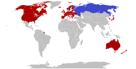 The UK is on Russia's "Unfriendly Countries List" (red). Countries and territories on the list have imposed or joined sanctions against Russia. Russian-list-of-unfriendly-countries.svg