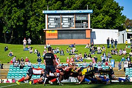 Canberra Vikings scrum down under the Scoreboard