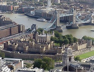 An aerial view of the Tower of London as seen ...