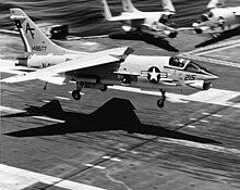 An F-8H from VF-202 landing aboard John F. Kennedy, in 1971. Vought F-8H Crusader of VF-202 landing aboard USS John F. Kennedy (CVA-67), in 1971 (K-90599).jpg