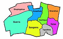 The area of Wayku is roughly rectangular, twice as wide as it is long, starting in the bottom left and working clockwise, the names of the lineages are Guerra, Shupingahua, Amasifuen, Cachique, Sinarahua, Salas, Tapullima, Sangama