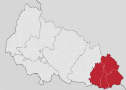 ザカルパッチャ州内でのラヒウ地区の位置。細い線はフロマーダの境界