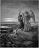Jacob luchando con el ángel, ilustración de Gustave Doré, 1855