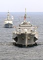USS Blue Ridge and ROKS Yulgok Yi I sail in formation in the Sea of Japan on March 6, 2012.